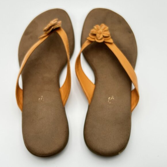 AEROSOLES Sandals Womens 9M Branchley Orange Flower Thong Toe Post Brown Sole - Picture 12 of 13
